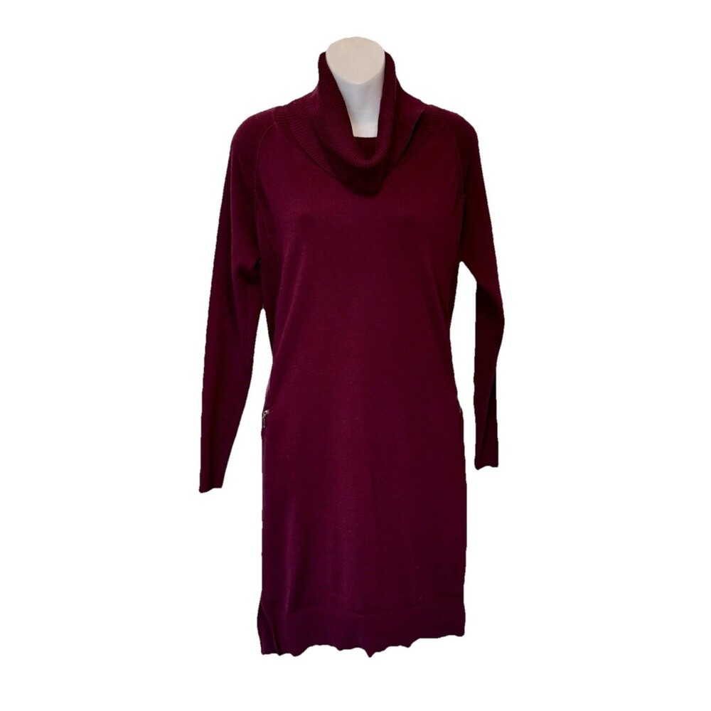 Artisan Women's Maroon Sweater Dress Long Sleeve 2 Zippered Pockets Size M